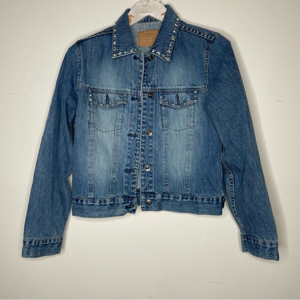 VINTAGE RHINESTONE MELVIN JEANS WOMENS CROPPED MEDIUM WASH DENIM JACKET